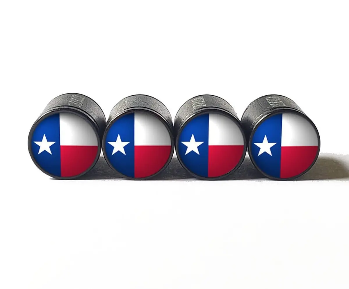 Texas State Flag Tire Valve Caps - Black Aluminum - Set Of Four 1