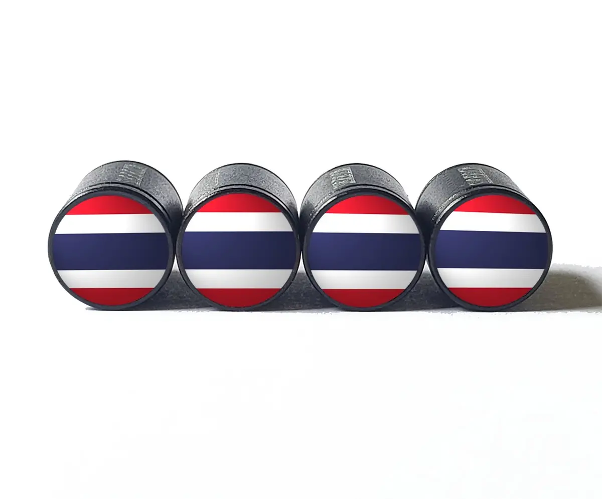 Thailand Flag Tire Valve Stem Caps - Black Aluminum - Set Of Four 1