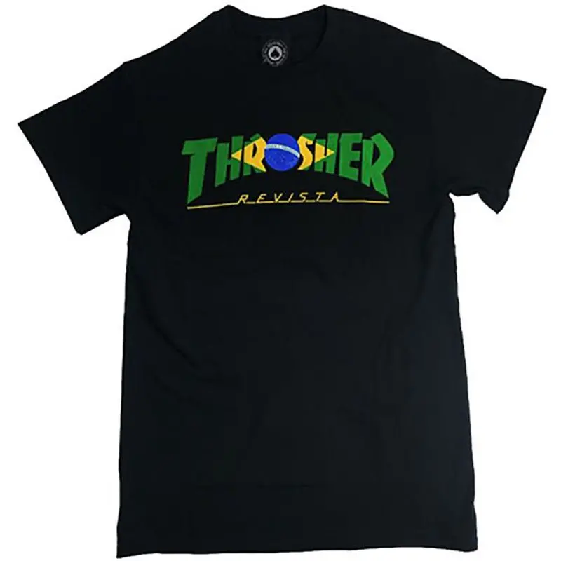 Thrasher Skateboard Magazine Brazil Revista Black Short Sleeve T-Shirts 1