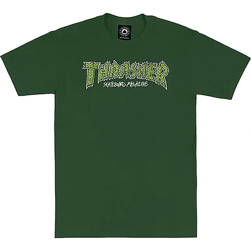 Thrasher Skateboard Magazine Brick Forest Green Short Sleeve T-Shirts 1
