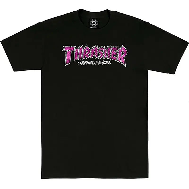 Thrasher Skateboard Magazine Brick Forest Pink Short Sleeve T-Shirts 1