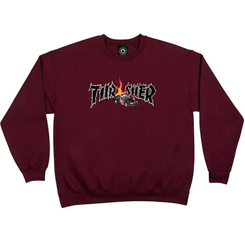 Thrasher Skateboard Magazine  Cop Car Maroon Crew Sweatshirts 1