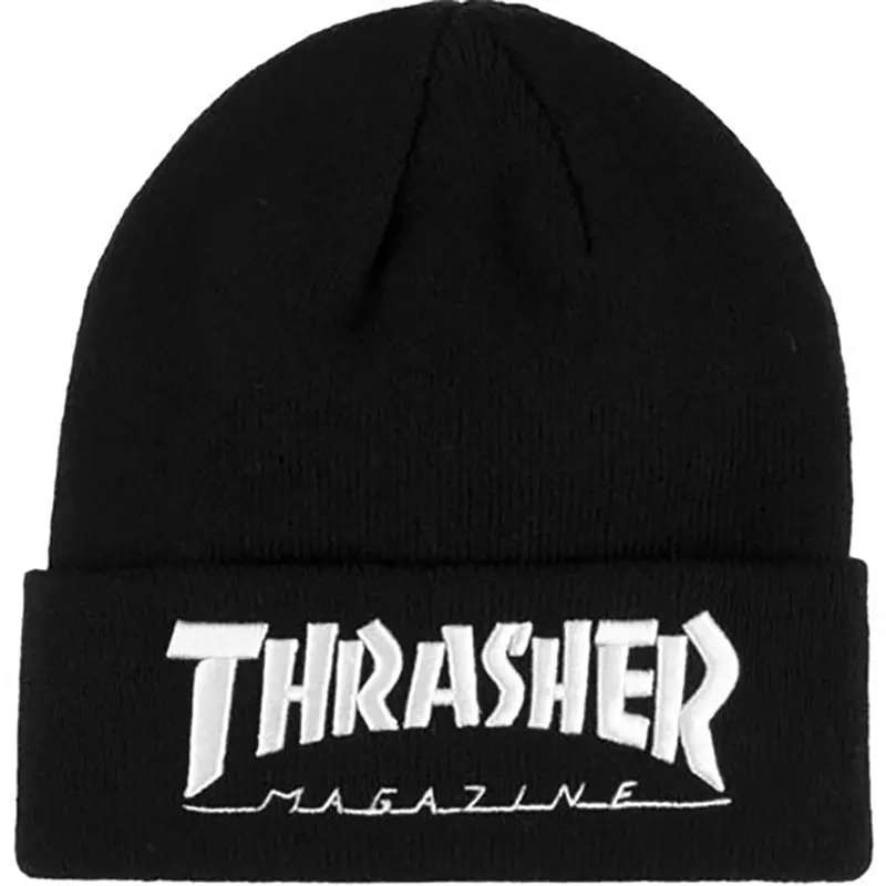 Thrasher Skateboard Magazine Embroidered Logo Black/White Beanie 1