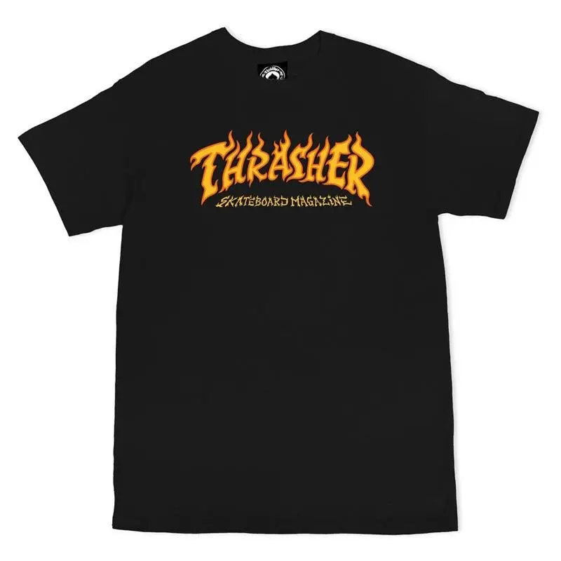 Thrasher Skateboard Magazine Fire Logo Black T-Shirts 1
