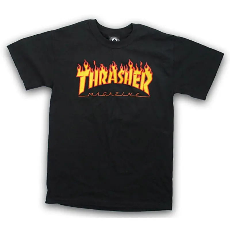 Thrasher Skateboard Magazine Flame Black Short Sleeve T-Shirts 1