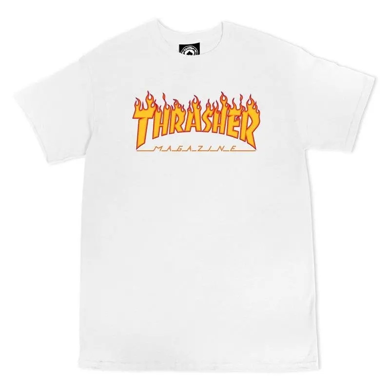 Thrasher Skateboard Magazine Flame Logo White T-Shirts 1
