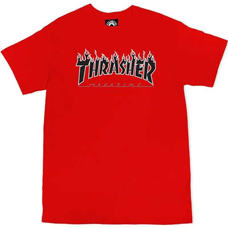 Thrasher Skateboard Magazine Flame Red Short Sleeve T-Shirts 1