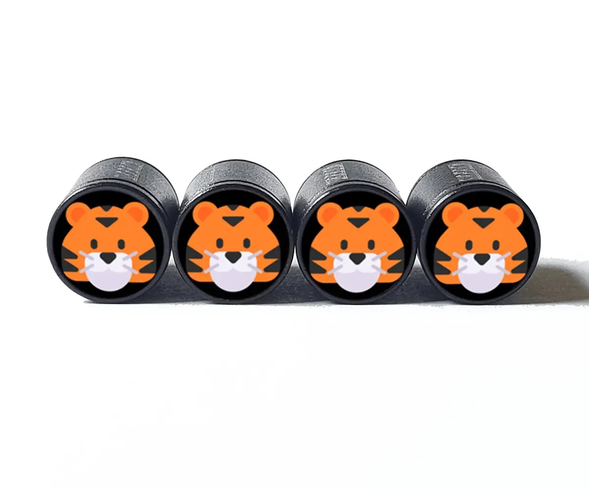 Tiger Face (Style 2) Tire Valve Caps - Black Aluminum - Set Of Four 1