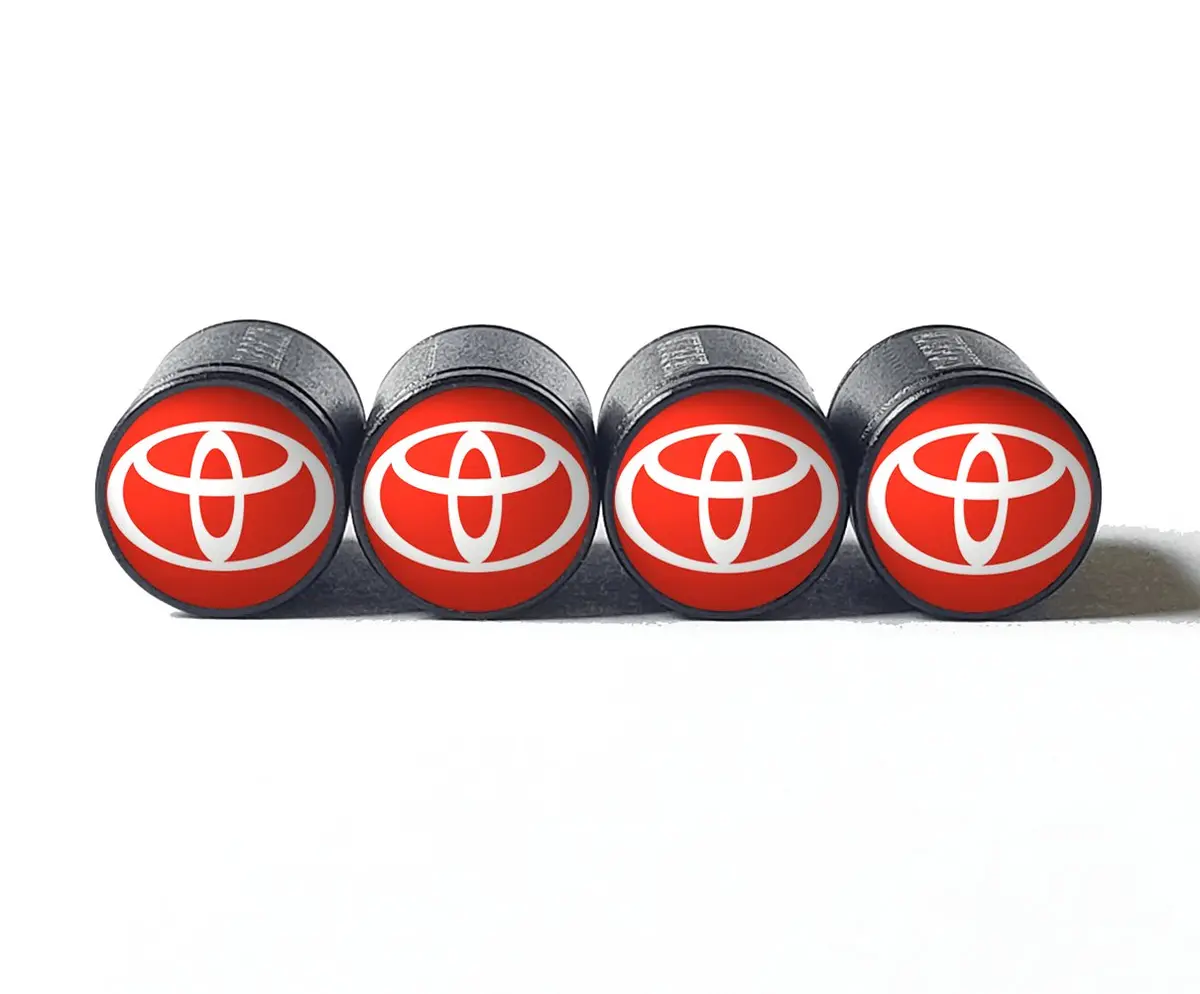 Toyota Logo (Type 1) Tire Valve Caps - Black Aluminum - Set Of Four 1