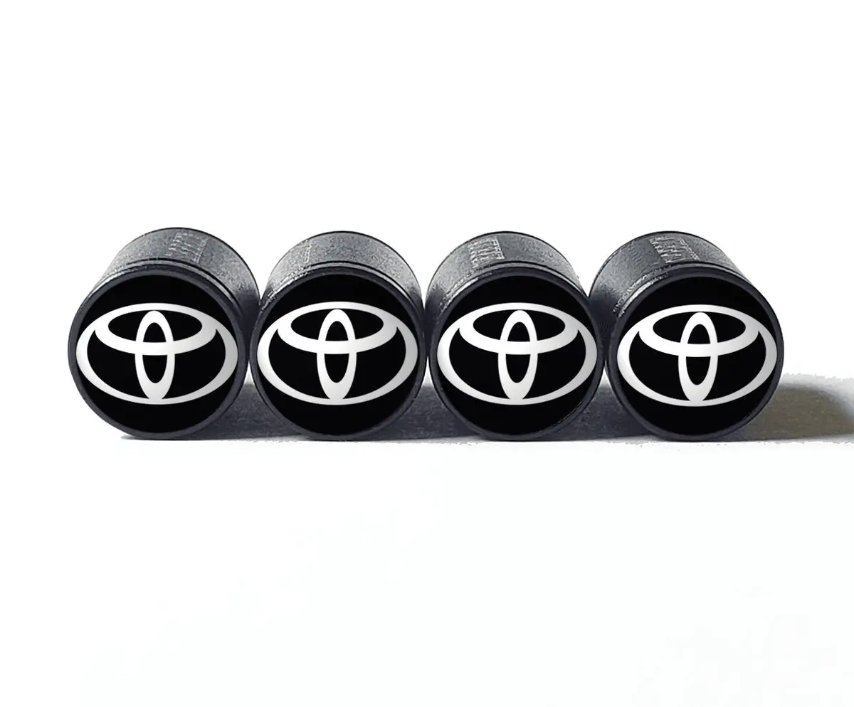Toyota Logo (Type 2) Tire Valve Caps - Black Aluminum - Set Of Four 1