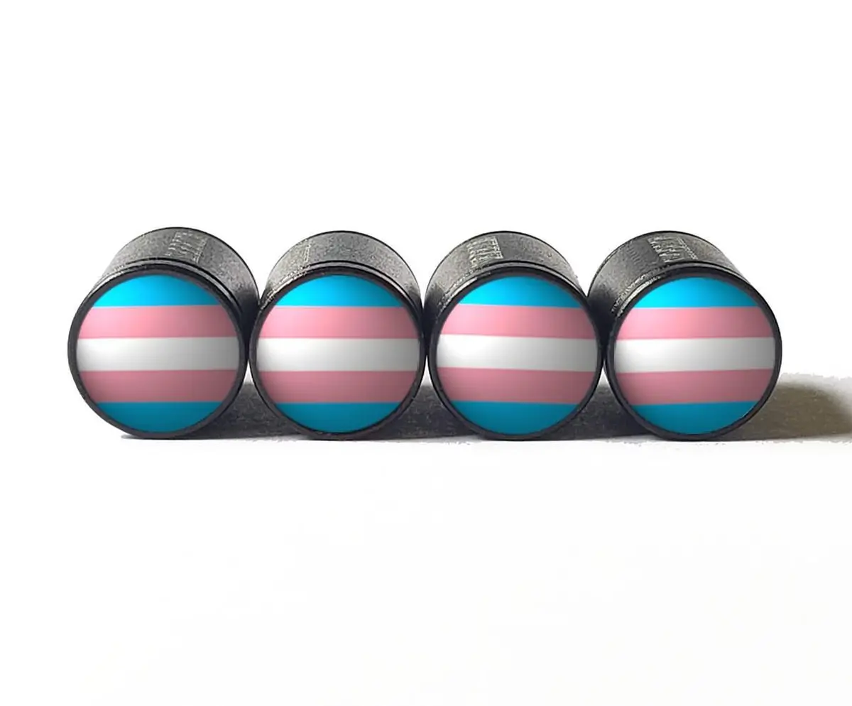 Transgender Flag Tire Valve Caps - Black Aluminum - Set Of Four 1