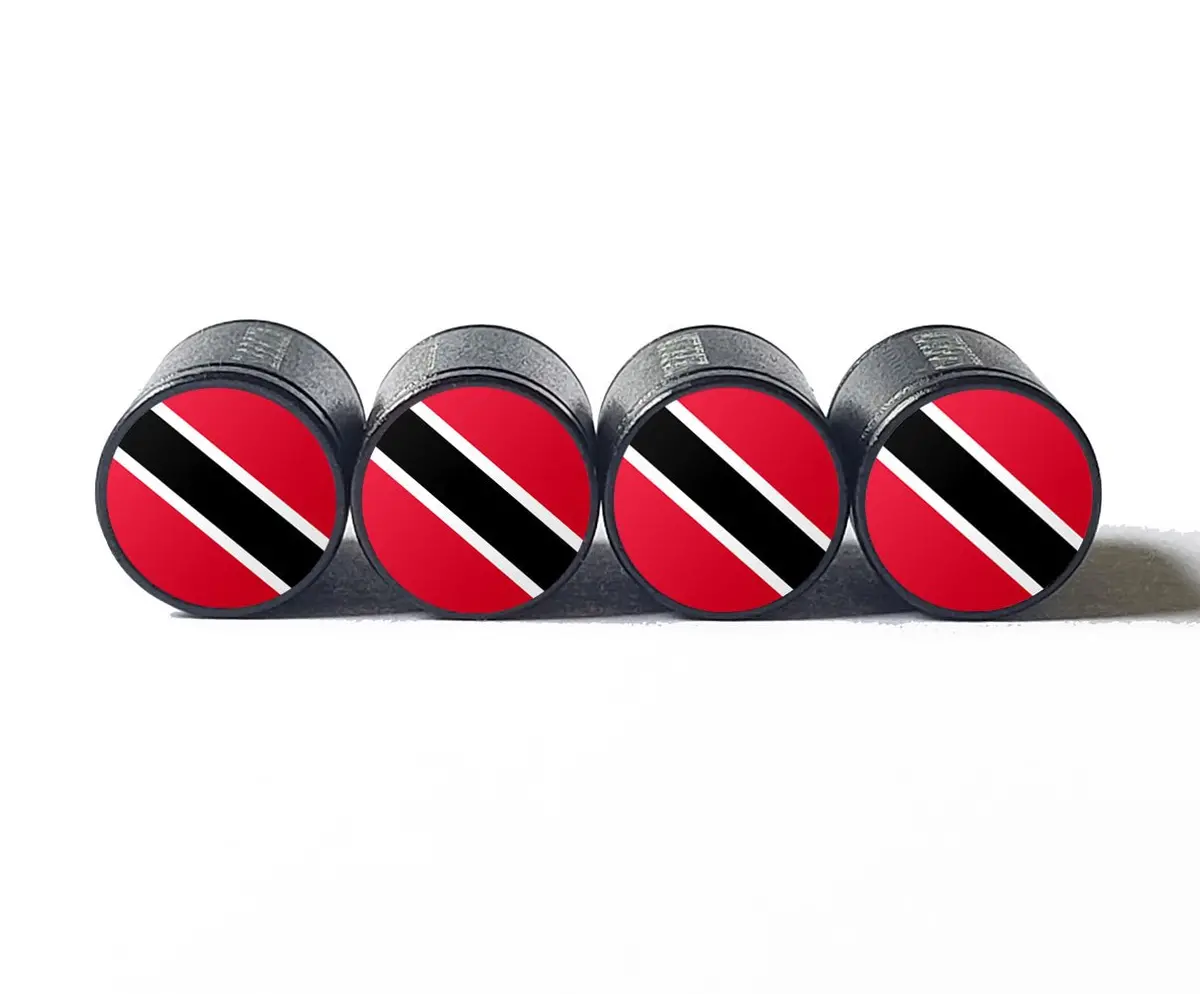 Trinidad And Tobago Flag Tire Valve Stem Caps - Black Aluminum - Set Of Four 1