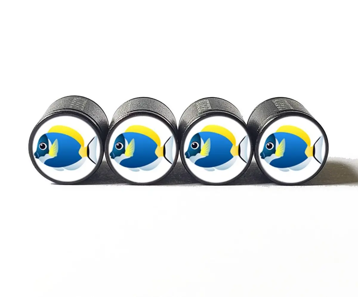 Tropical Fish Emoji Tire Valve Caps - Black Aluminum - Set Of Four 1