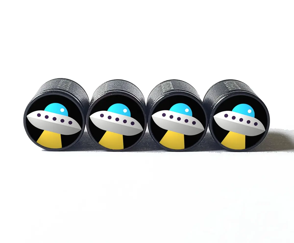 Ufo Spaceship Tire Valve Caps - Black Aluminum - Set Of Four 1