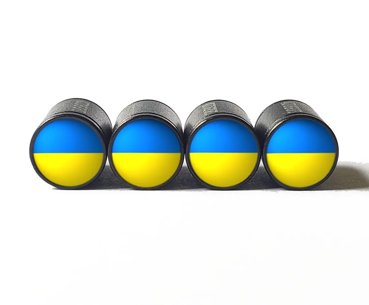 Ukraine Flag Tire Valve Stem Caps - Black Aluminum - Set Of Four 1