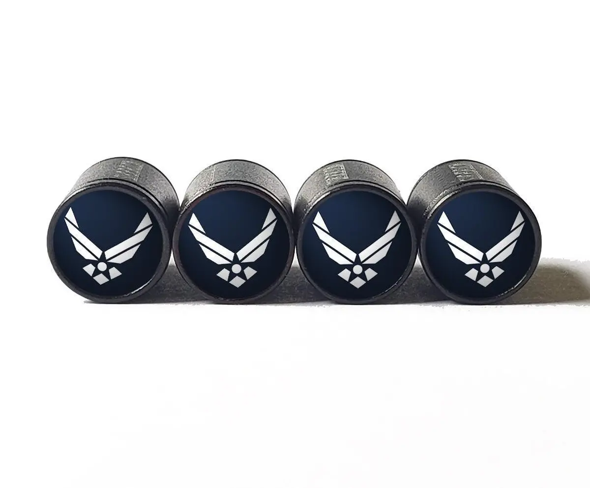 Us Air Force Tire Valve Stem Caps - Black Aluminum - Set Of Four 1