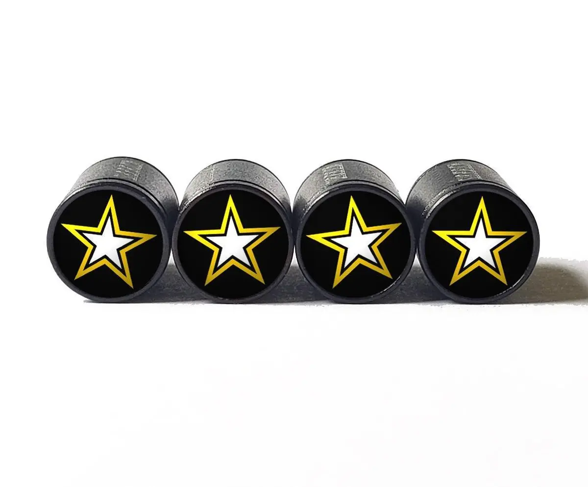 Us Army Tire Valve Stem Caps - Black Aluminum - Set Of Four 1