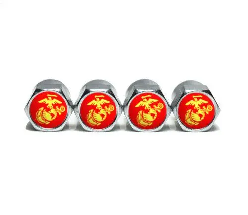 Us Marines Tire Valve Stem Caps - Chrome Coated - Set Of Four 1