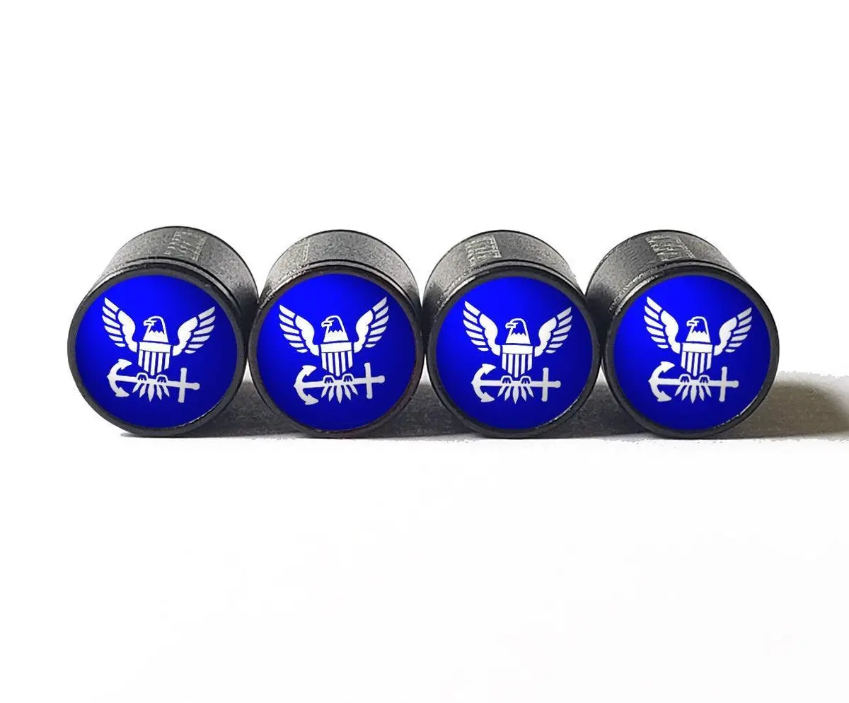 Us Navy Tire Valve Stem Caps - Black Aluminum - Set Of Four 1