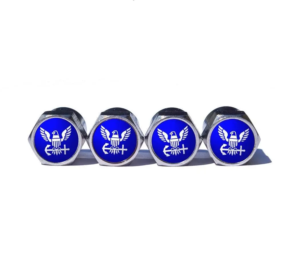 Us Navy Tire Valve Stem Caps - Chrome Coated - Set Of Four 1