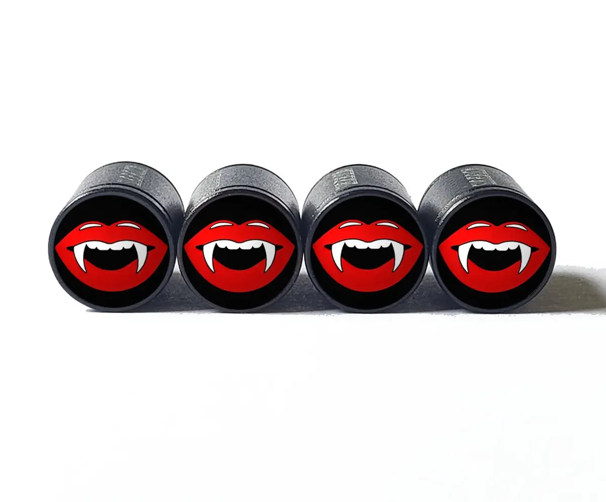 Vampire Fangs Tire Valve Stem Caps - Black Aluminum - Set Of Four 1