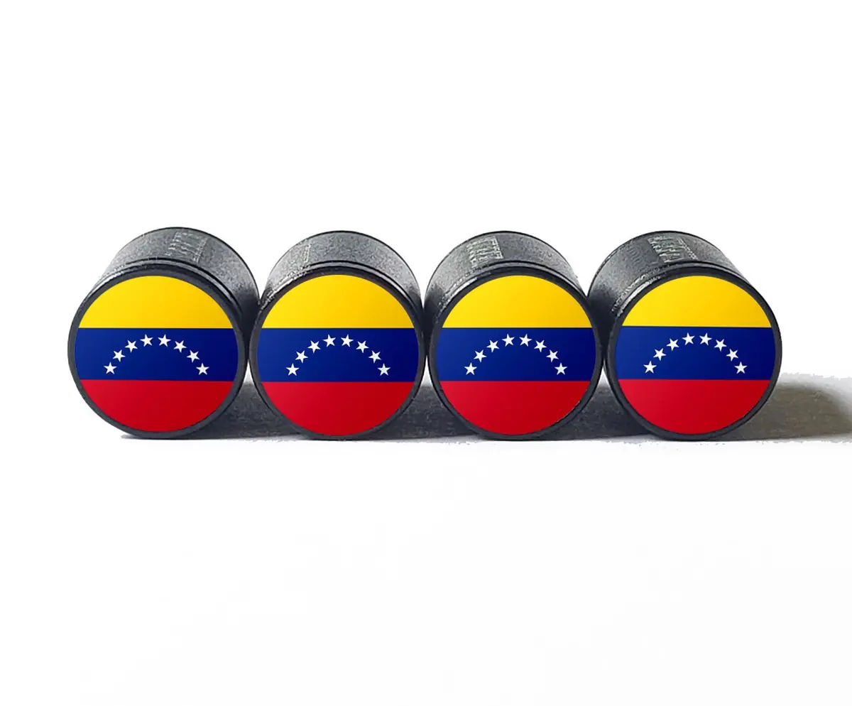 Venezuela Flag Tire Valve Stem Caps - Black Aluminum - Set Of Four 1