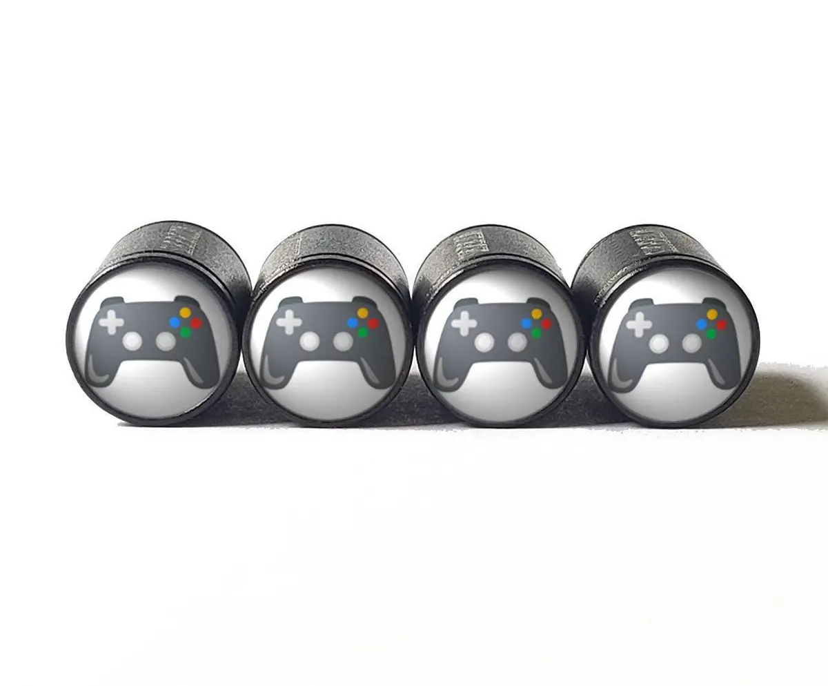 Video Game Remote Tire Valve Caps - Black Aluminum - Set Of Four 1