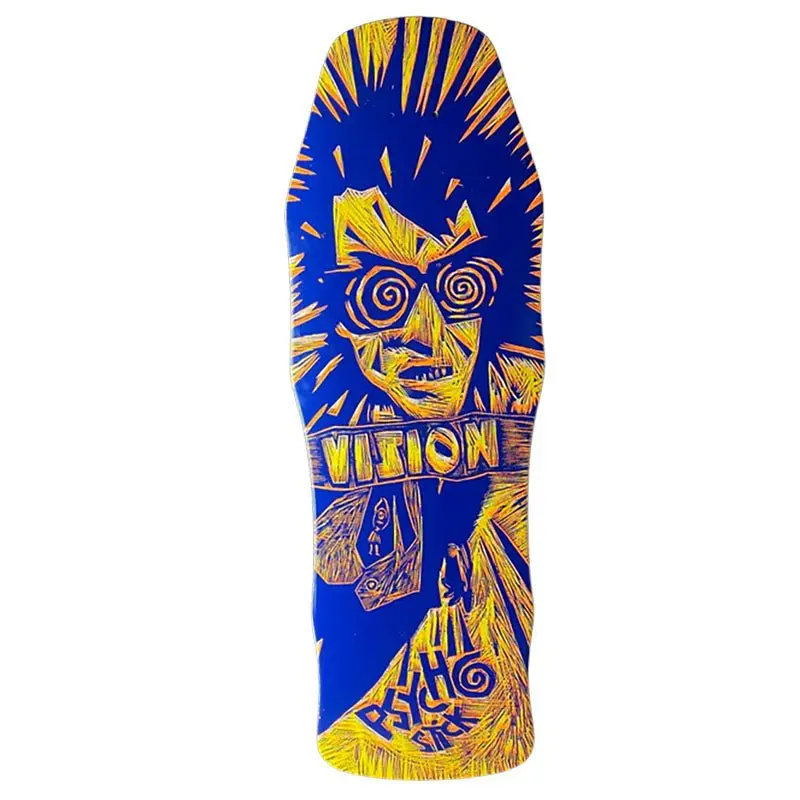 Vision 10"X 30" Original Psycho Stick Woodcut Art By Sean Starwars Yellow/Blue Stain Skateboard Deck 1