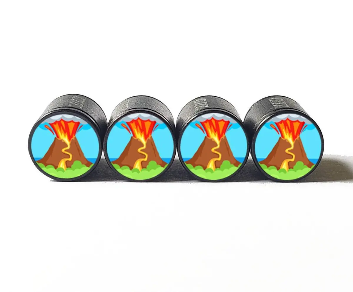 Volcano Eruption Emoji Tire Valve Caps - Black Aluminum - Set Of Four 1