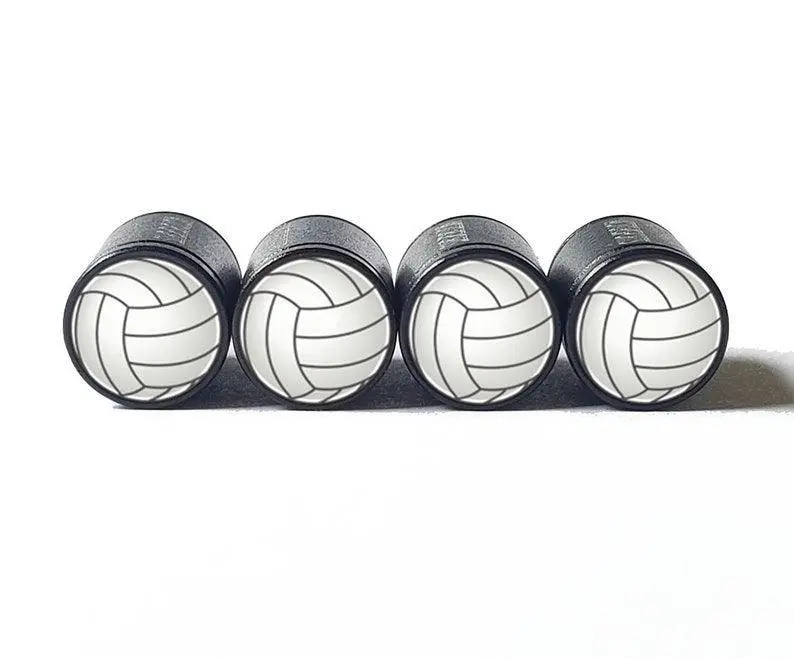Volleyball Emoji Tire Valve Caps - Black Aluminum - Set Of Four 1