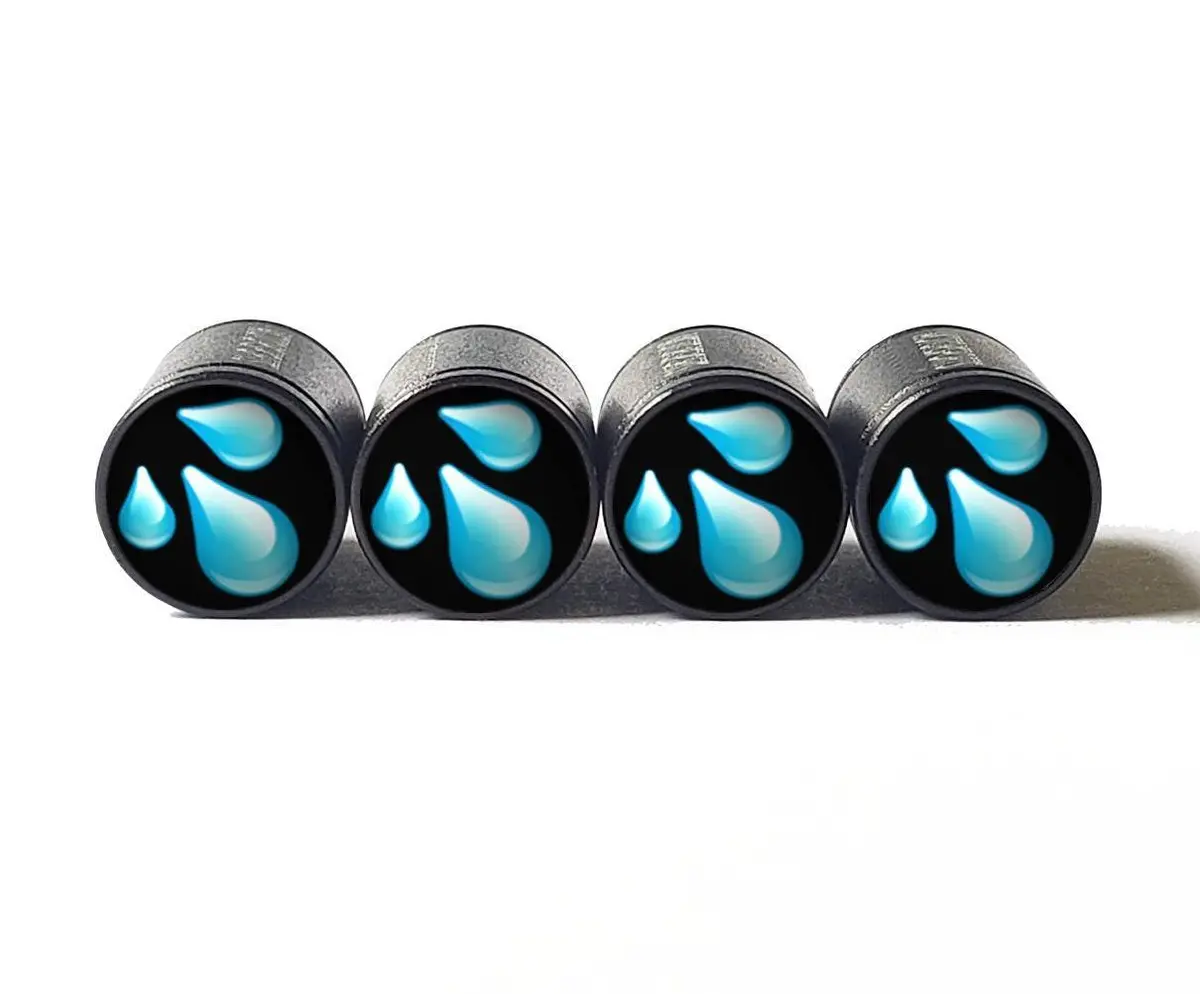 Water Drops Emoji Tire Valve Caps - Black Aluminum - Set Of Four 1