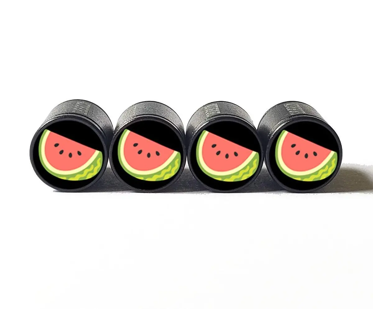 Watermelon Emoji Tire Valve Stem Caps - Black Aluminum - Set Of Four 1