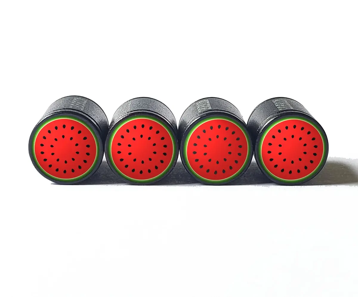 Watermelon Half Tire Valve Stem Caps - Black Aluminum - Set Of Four 1