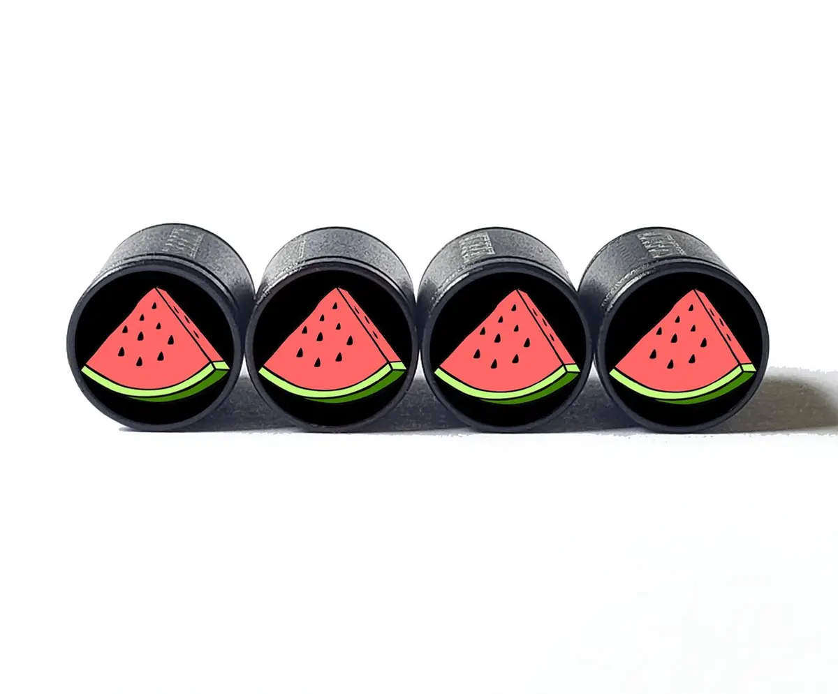 Watermelon Slice Tire Valve Stem Caps - Black Aluminum - Set Of Four 1