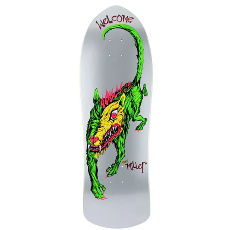 Welcome 10" X 30" Chris Miller Beast On Crossbone Metallic Silver Skateboard Deck 1