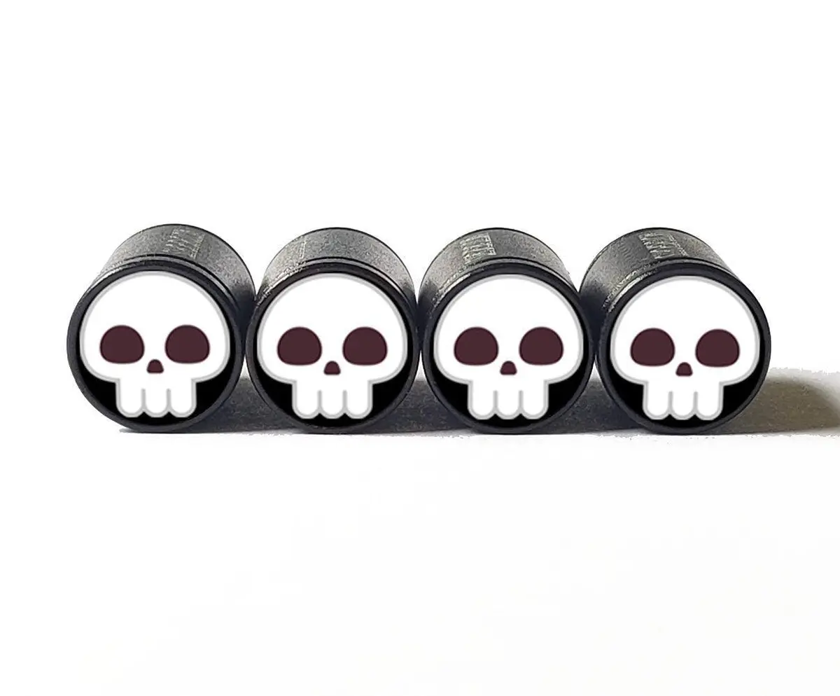 White Skull I'm Dead Tire Valve Caps - Black Aluminum - Set Of Four 1