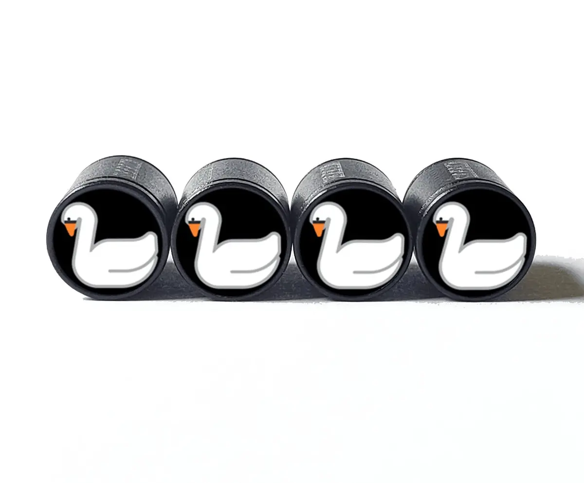 White Swan Emoji (Style 1) Tire Valve Caps - Black Aluminum - Set Of 4 1