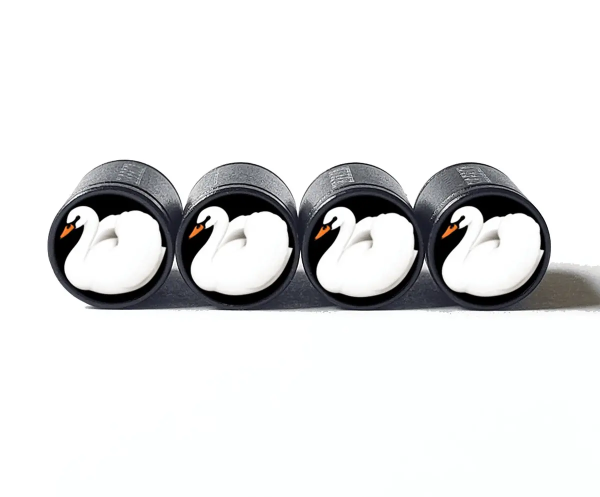 White Swan Emoji (Style 2) Tire Valve Caps - Black Aluminum - Set Of 4 1