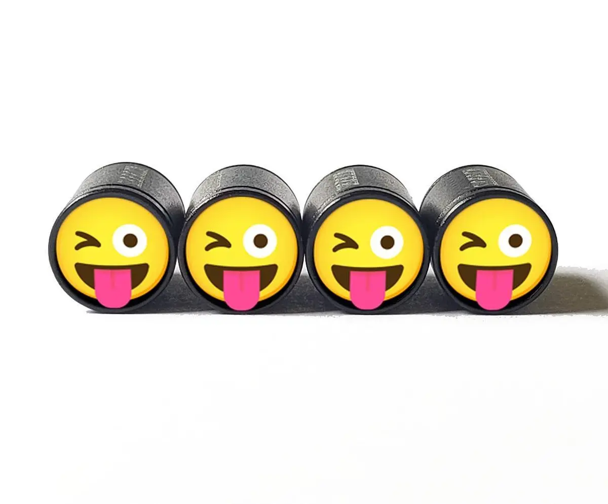 Winking Face With Tongue Out Emoji Tire Valve Caps - Set Of Four 1