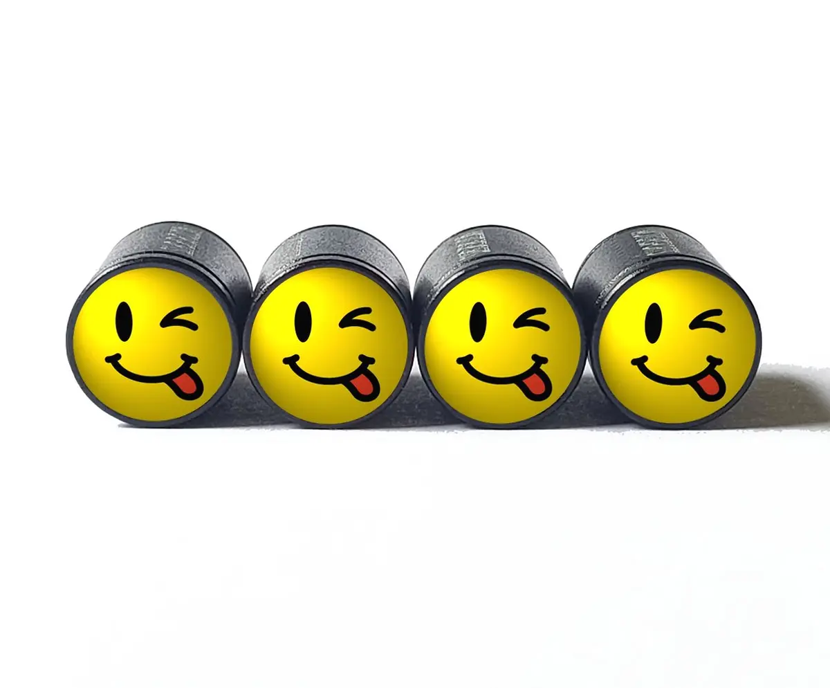 Winking Smiley Face With Tongue Out Tire Valve Caps - Set Of Four 1