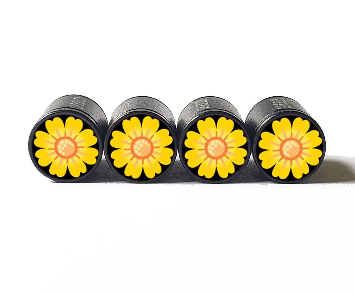 Yellow And Orange Flower Emoji (Type 1) Tire Valve Caps -  Set Of Four 1