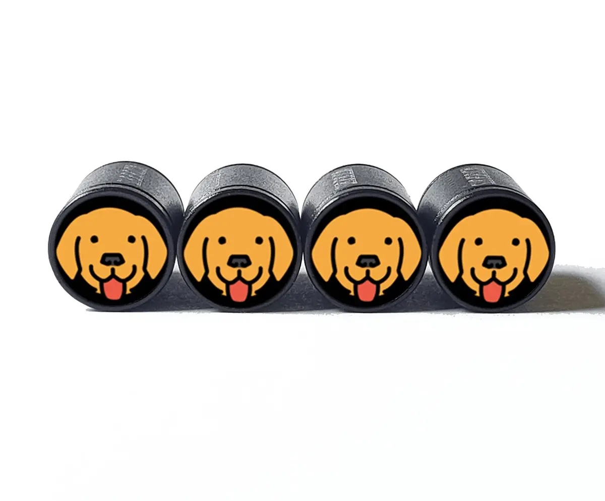 Yellow Lab Dog Tire Valve Caps - Black Aluminum - Set Of Four 1