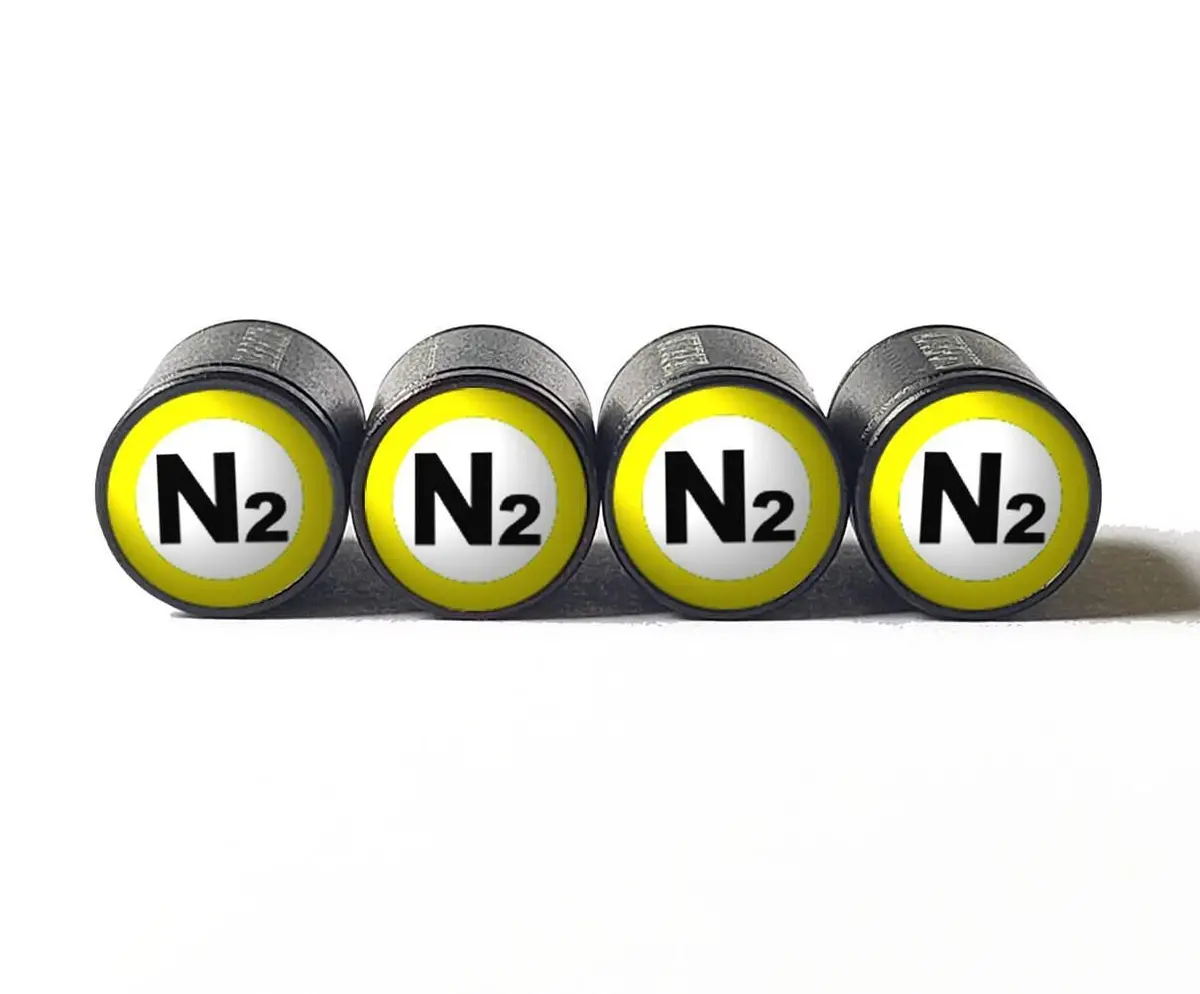 Yellow N2 Nitrogen Tire Valve Stem Caps - Black Aluminum - Type 2 1