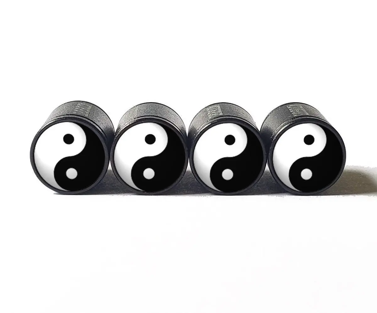 Yin Yang Symbol Tire Valve Caps - Black Aluminum - Set Of Four 1
