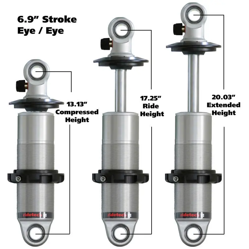 Ridetech Hq Series Coilover Shock – 6.9-Inch Travel, 2.5-Inch Diameter, Eye-To-Eye Mounting, 13.125–20.025-Inch Extended/Compressed Length 1