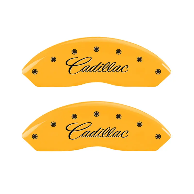 Mgp Engraved Caliper Covers – Front & Rear, Cadillac Yellow Finish On Black, Fits 2007 Cadillac Dts 1