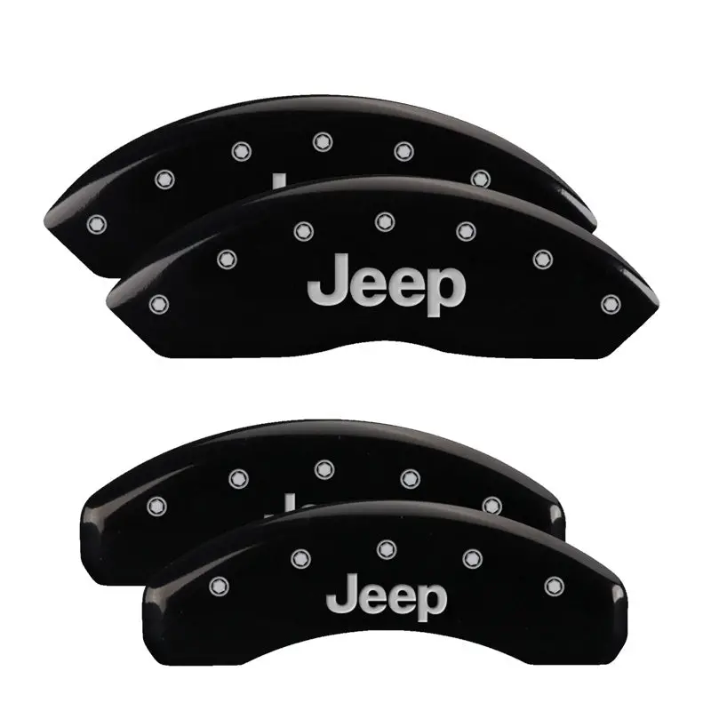 Mgp Engraved 4-Piston Caliper Covers — Front & Rear, Matte Black Finish With Silver Accent, Designed For 2018+ Jeep Wrangler 1