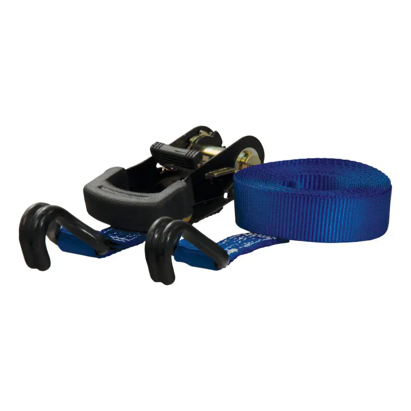 Curt 16-Foot Heavy-Duty Blue Cargo Tie-Down Strap With J-Hooks – 733-Pound Load Capacity 1