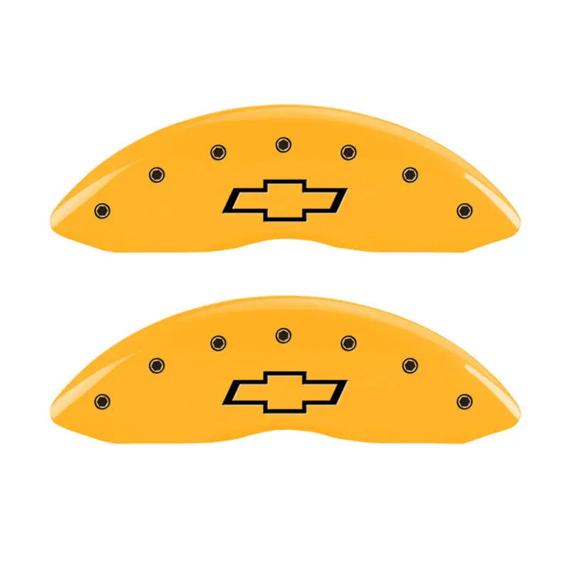 Mgp Engraved Front And Rear Caliper Covers For 2002 Chevrolet Silverado 1500 – Bowtie Design In Yellow With Black Charcoal Trim 1