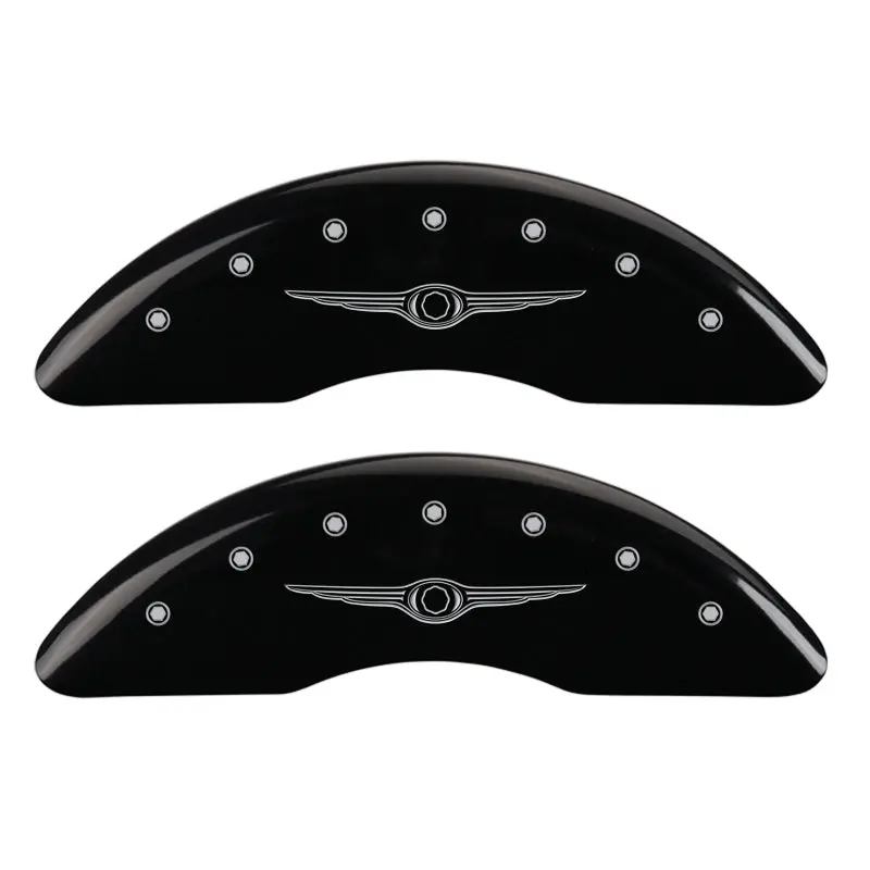 Mgp Engraved Front And Rear Caliper Covers For Chrysler Vehicles – Style 1 Wing Design In Black With Silver Chrome Trim 1
